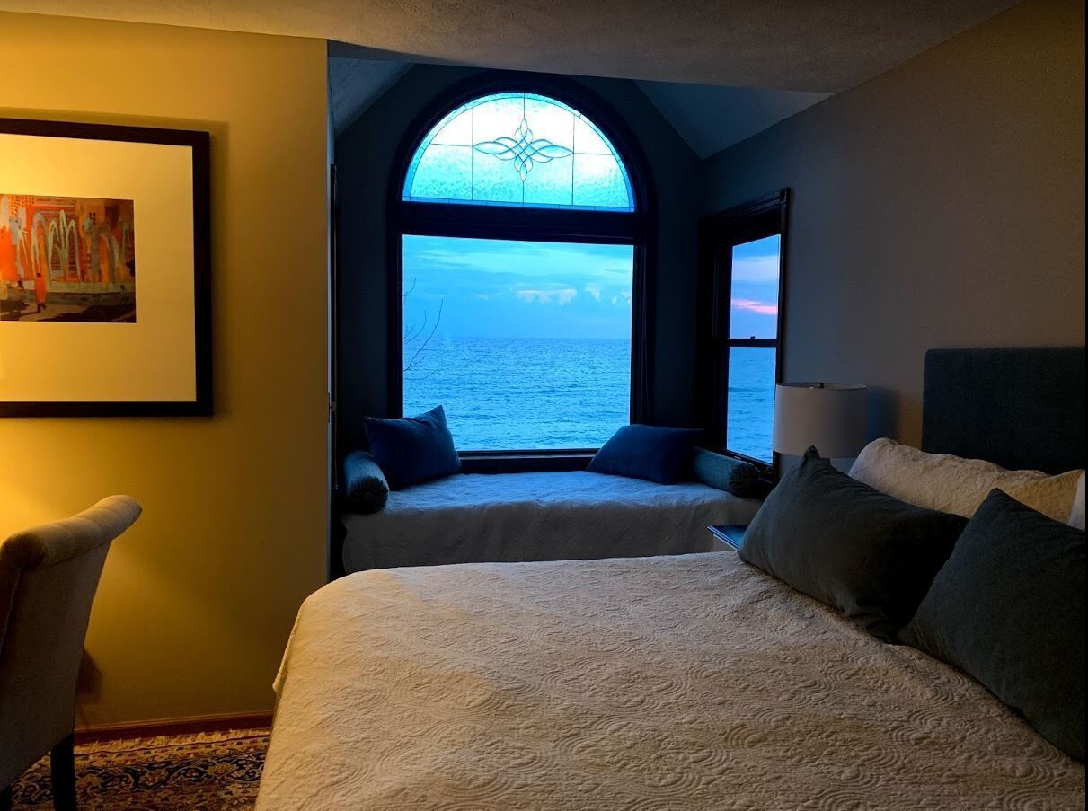 King 2nd floor bedroom overlooking Lake Michigan. 