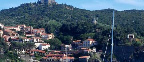 On the beach, sun loungers