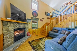 Smart TV, fireplace, video games, DVD player