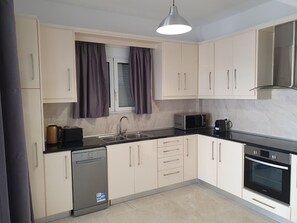 Fridge, microwave, oven, dishwasher