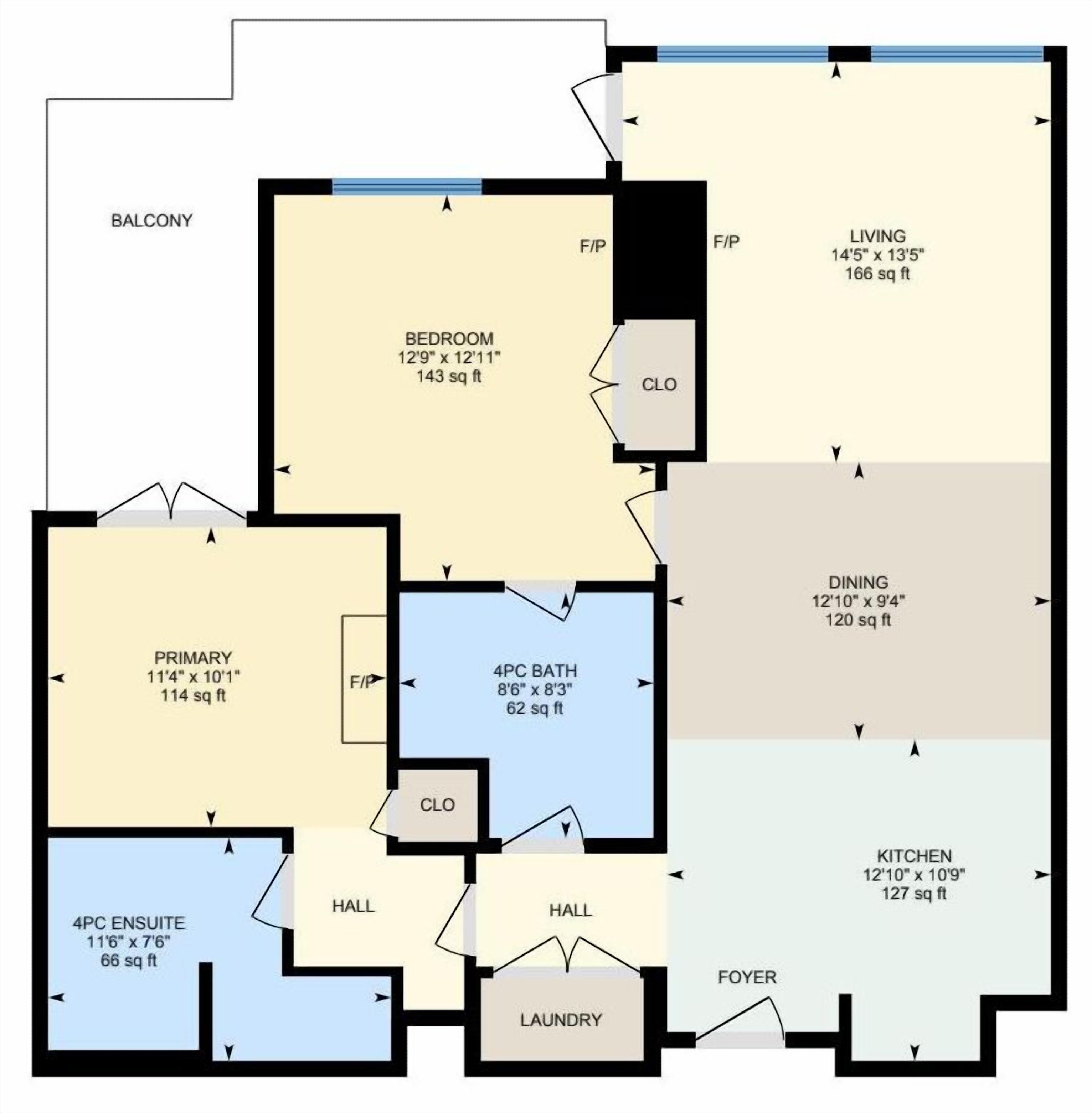 A floor plan of a house with a bedroom, living room, dining room, kitchen, bathroom, and multiple hallways.