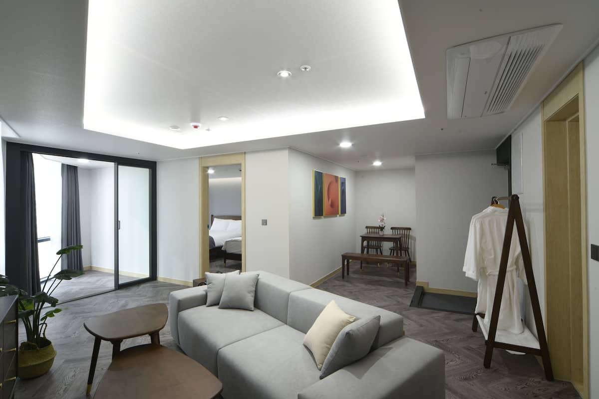 1 bedroom, desk, blackout curtains, iron/ironing board