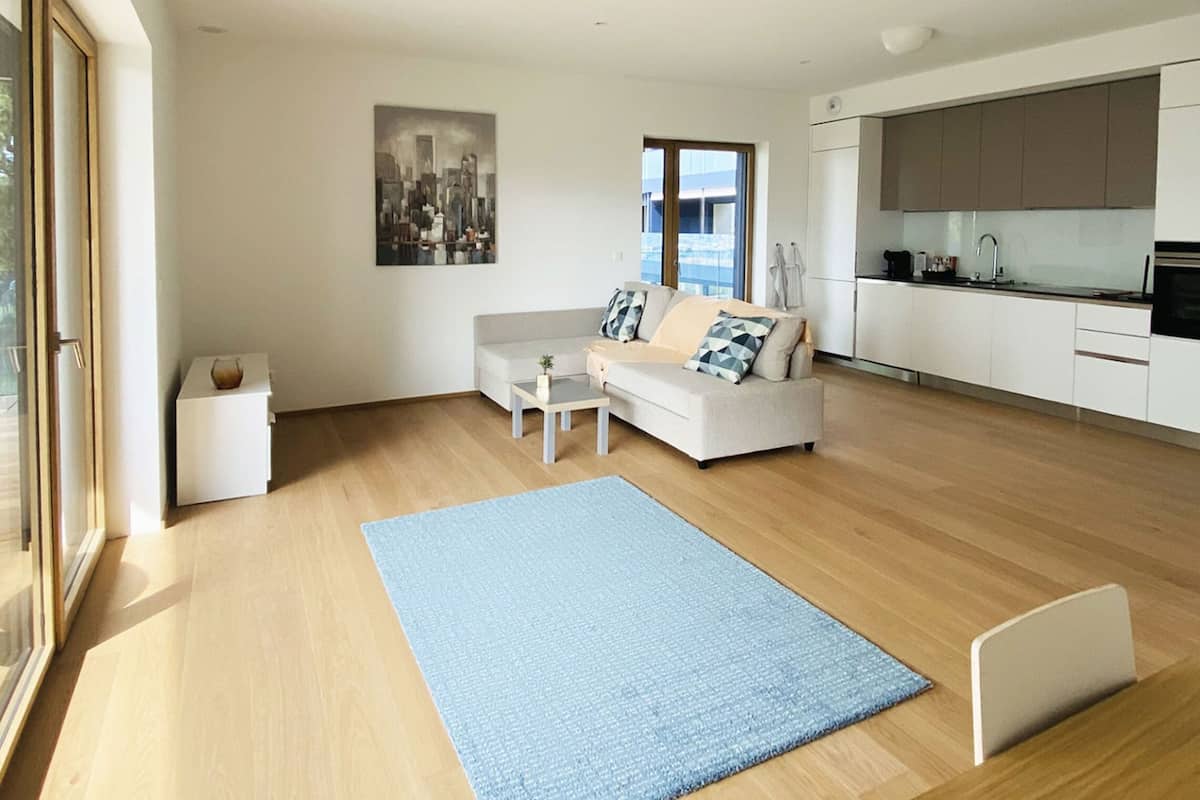 apartment | living area | flat-screen tv, heated floors