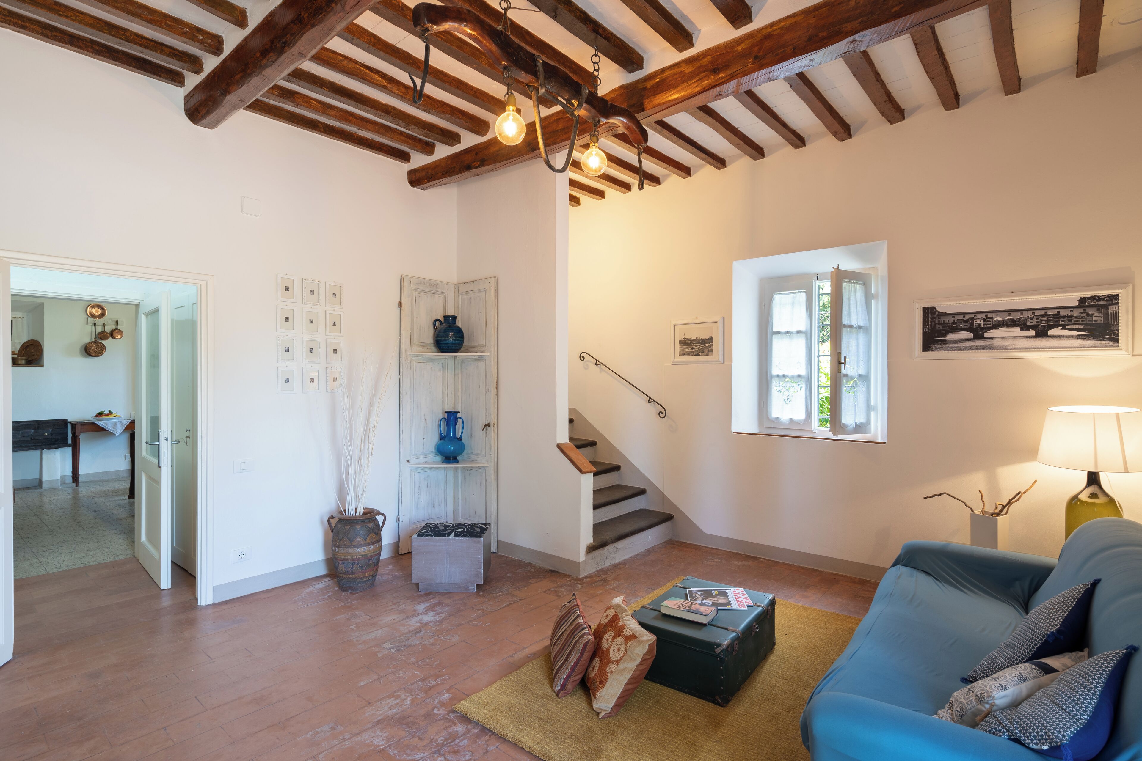 21-inch flat-screen TV with satellite channels, TV, fireplace