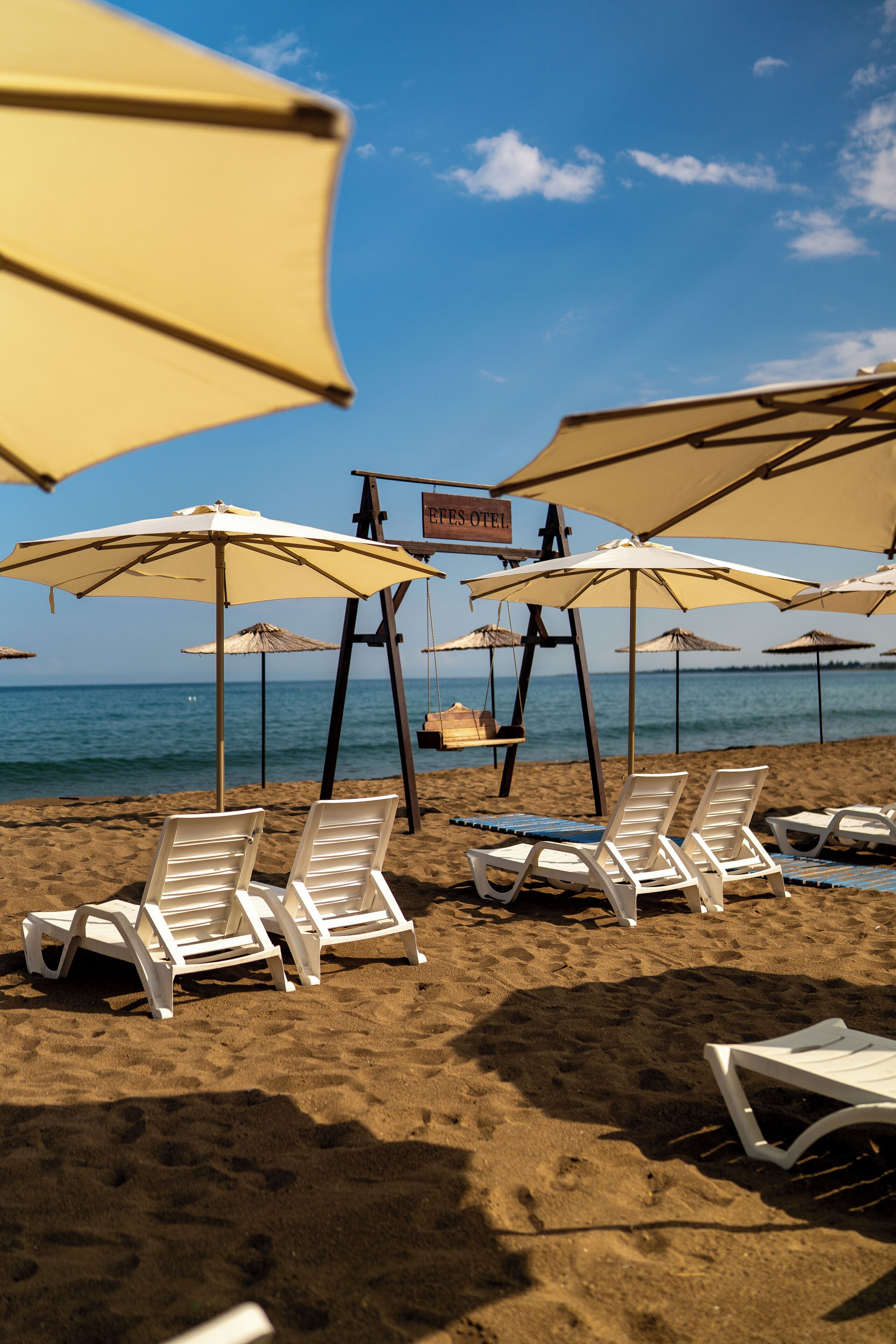 On the beach, free beach cabanas, sun-loungers, beach umbrellas