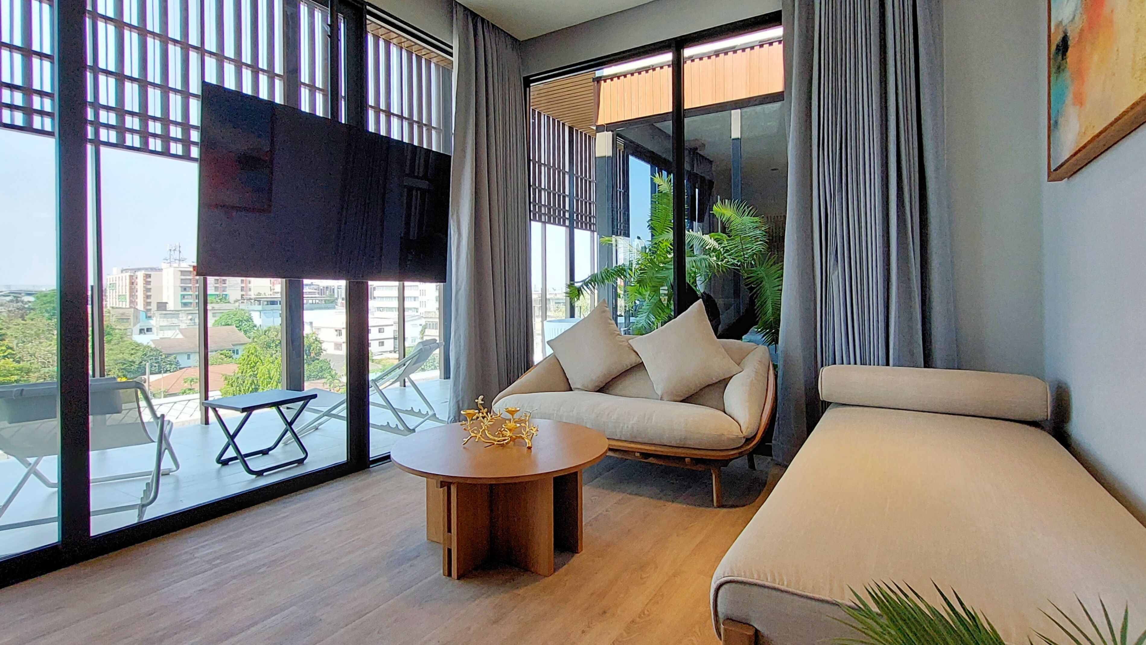 Junior Penthouse, 2 Bedrooms, Hot Tub, Pool View | Living area | 55-inch Smart TV with digital channels