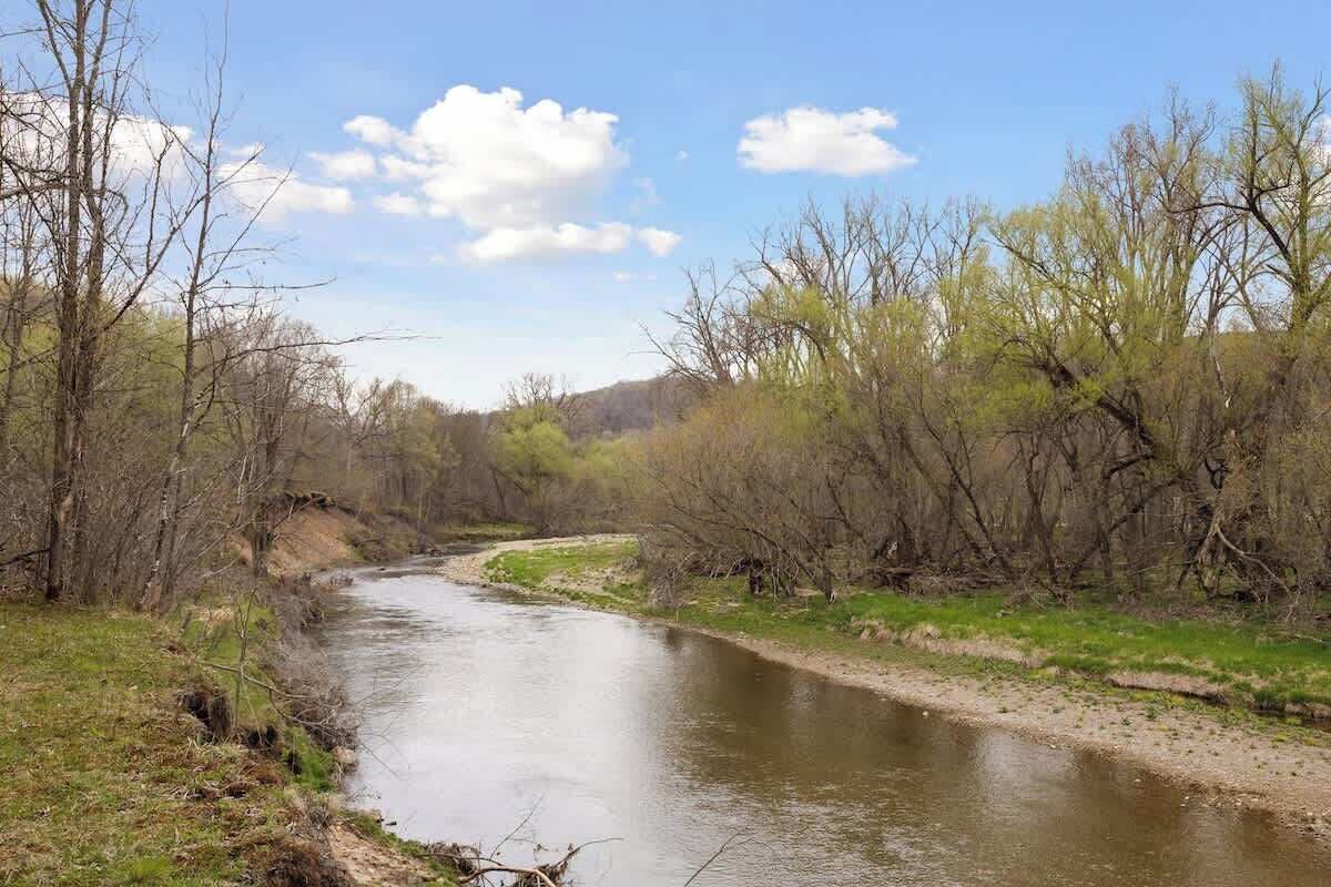 Un río serpenteando por una zona boscosa, con árboles a ambos lados.