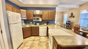 Fridge, microwave, oven, dishwasher