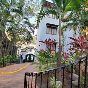 The secure main entrance to the building.
