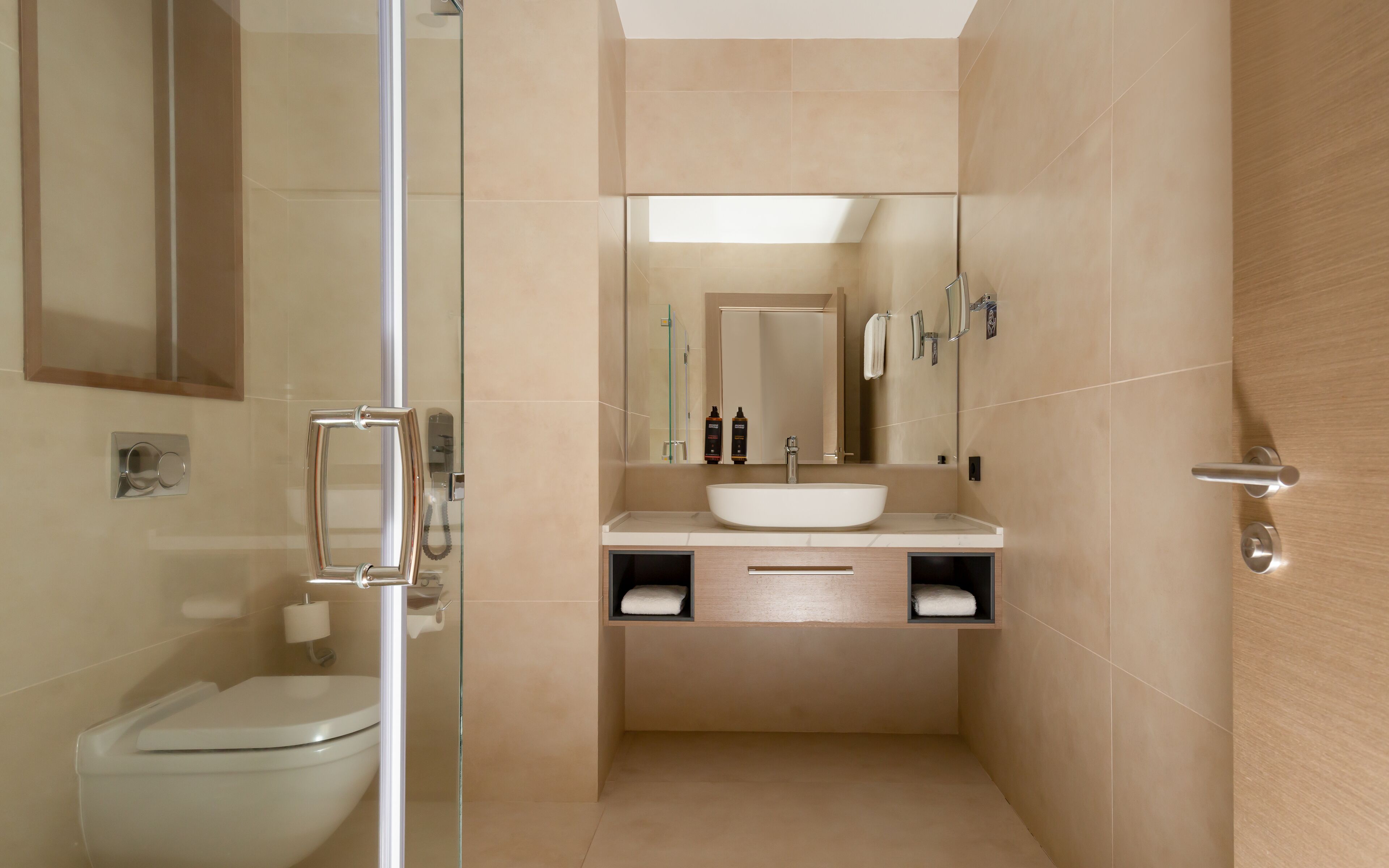 eco-friendly toiletries, hair dryer, dressing gowns, slippers