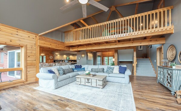 Smart TV, fireplace, DVD player, foosball