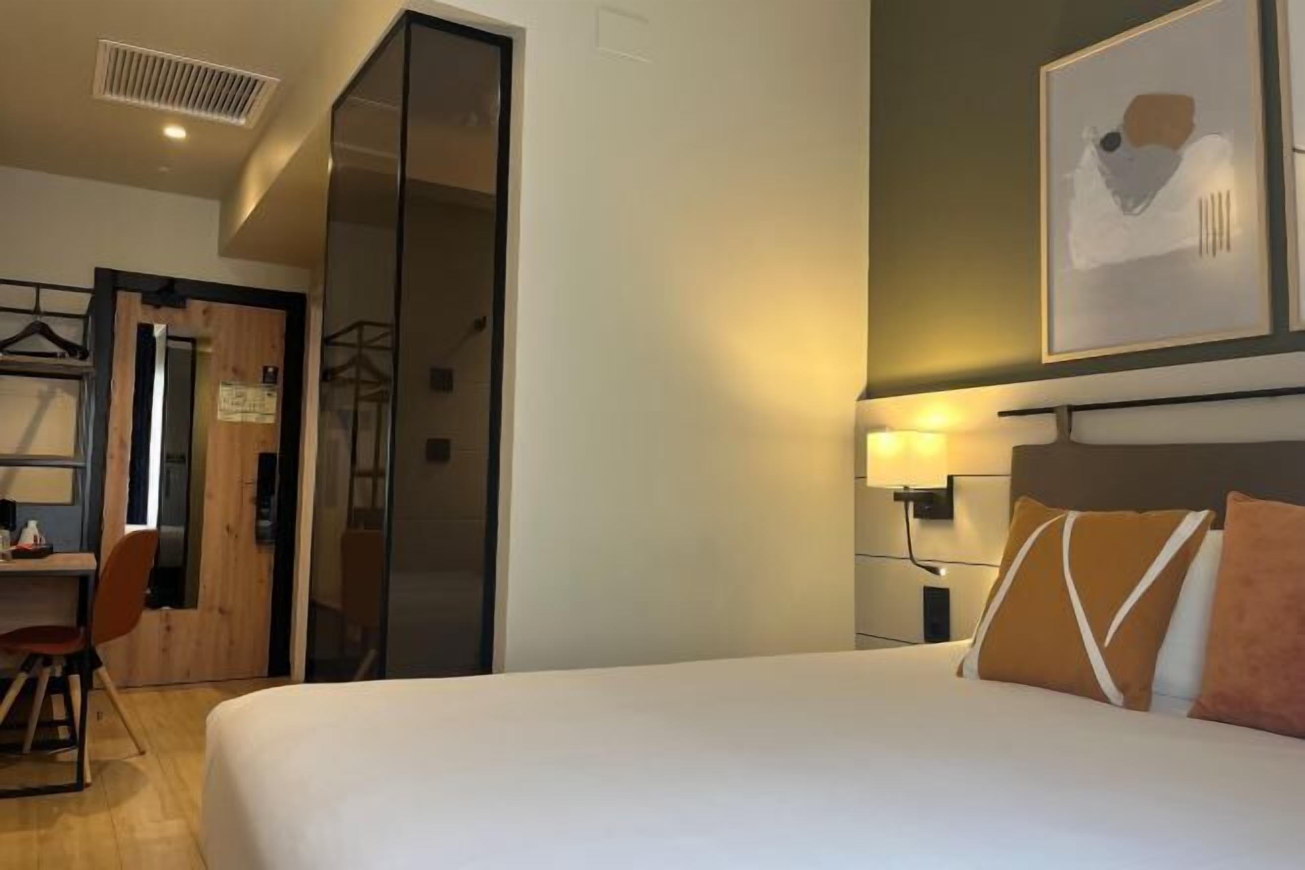 Desk, blackout curtains, soundproofing, iron/ironing board