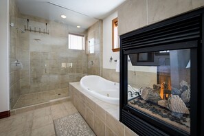 Combined shower/bathtub, jetted bath, hair dryer