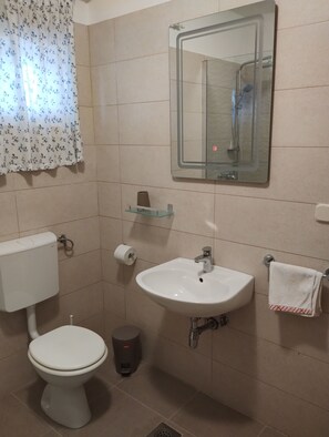 Shower, towels, soap, shampoo