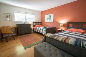 2 bedrooms, desk, iron/ironing board, travel crib