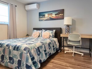 2 bedrooms, desk, iron/ironing board, travel crib