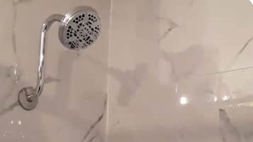 Ensemble douche/baignoire, sèche-cheveux, serviettes fournies, savon