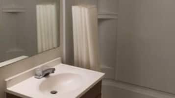 Bathtub, hair dryer, towels, soap