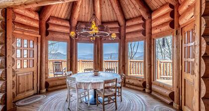 Mountain-view log home with hot tub, firepits, pool table & air hockey