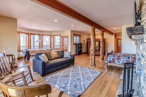 TV, fireplace, table football