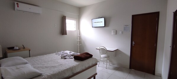 Desk, laptop workspace, free WiFi, bed sheets