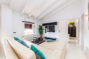 Een televisie en een open haard