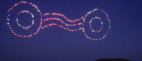 A starry night sky with a constellation of lights forming a pattern.