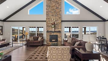 TV, fireplace, DVD player, foosball