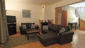 Fernseher, Kamin, DVD-Player, Bücher