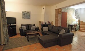 TV, fireplace, DVD player, books