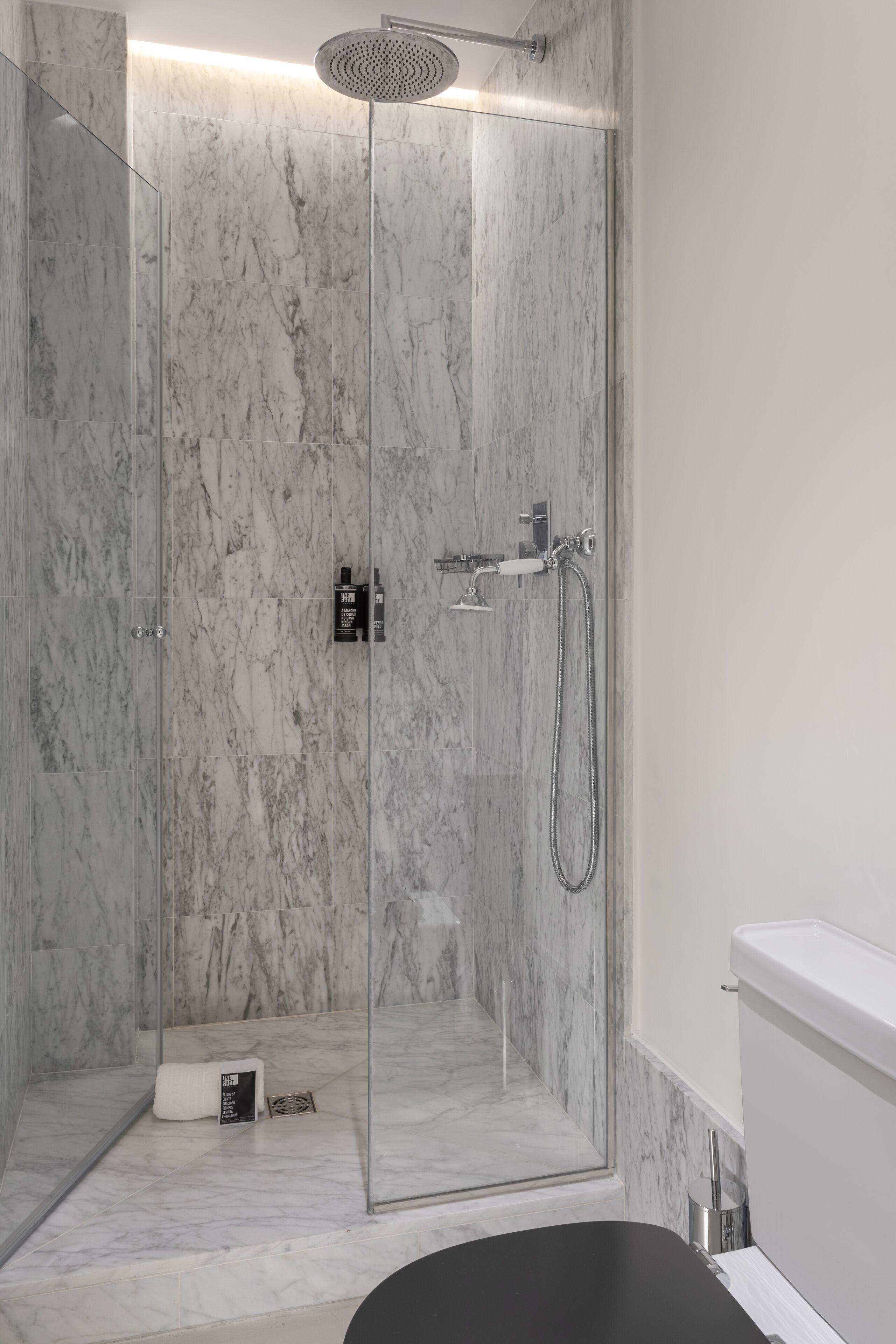 premium room | bathroom | shower, rainfall showerhead, hair dryer, towels