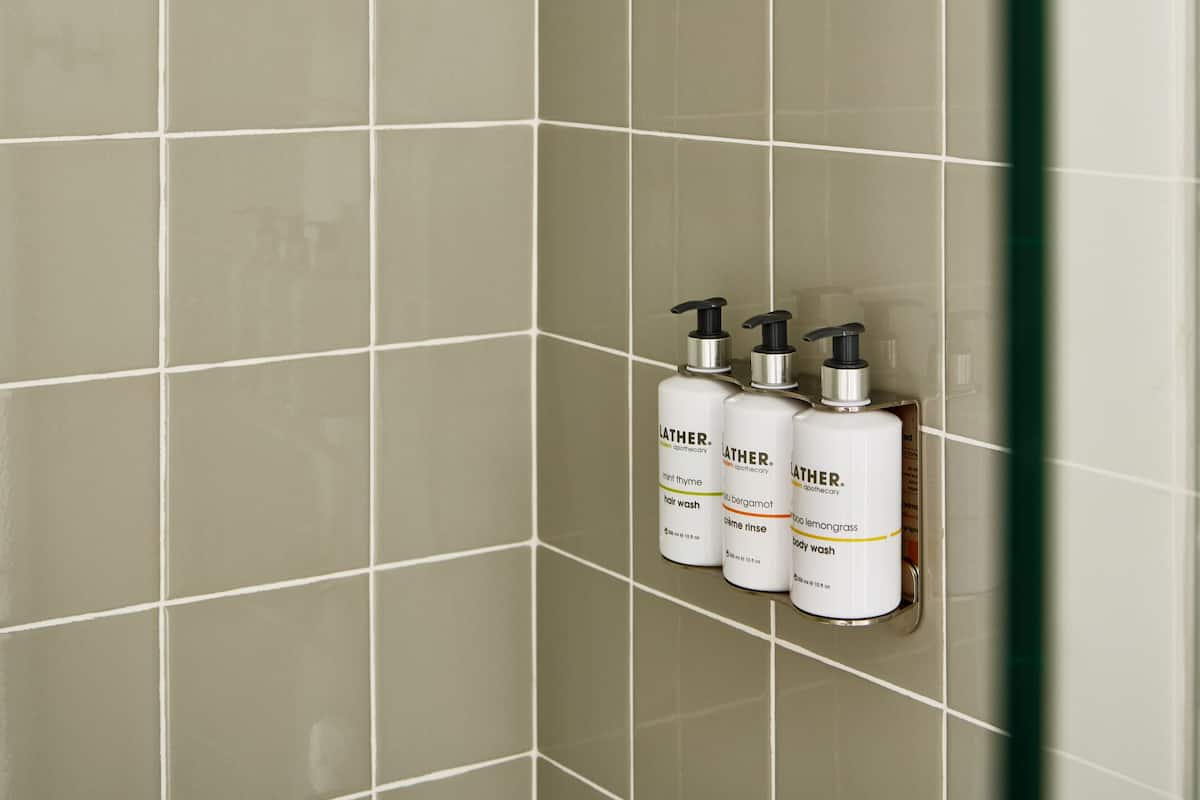 combined shower/bathtub, free toiletries, hair dryer, towels