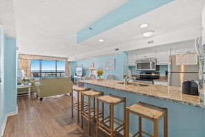 Fridge, microwave, oven, stovetop - Oceans 412 - 1 Bedroom Oceanfront - Pool - Accommodates 4 (North Myrtle Beach)