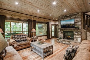 Smart TV, fireplace, video games, DVD player