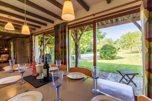 Dining table with garden views