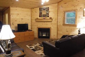 Smart TV, fireplace, video games, DVD player