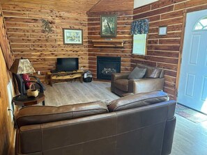 Smart TV, fireplace, video games, DVD player