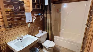 Combined shower/bathtub, hair dryer, towels, soap