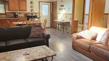 Smart TV, fireplace, video games, DVD player