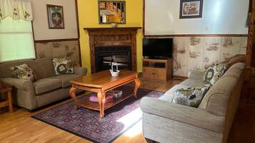 Smart TV, fireplace, video games, DVD player