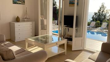 TV, DVD player, books, video library