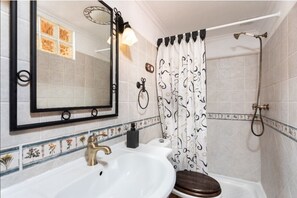Hair dryer, towels, toilet paper