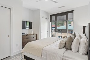 1 bedroom, desk, iron/ironing board, travel cot