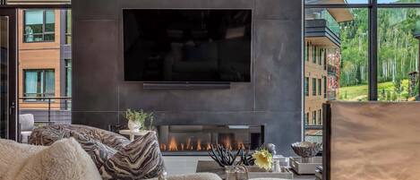 TV, fireplace