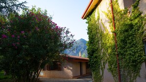 A building with a stone pathway leading to a door, surrounded by greenery and a mountain in the background. - Holiday home "Da Maria Maddalena" n ° 1  (Sardegna)