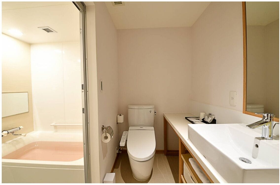 Combined shower/tub, deep soaking tub, free toiletries, hair dryer