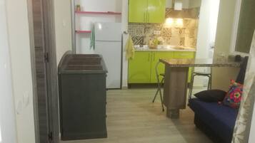 Deluxe Apartment | Private kitchen | Full-size fridge, microwave, oven, stovetop