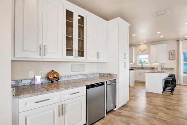 Fridge, microwave, oven, dishwasher