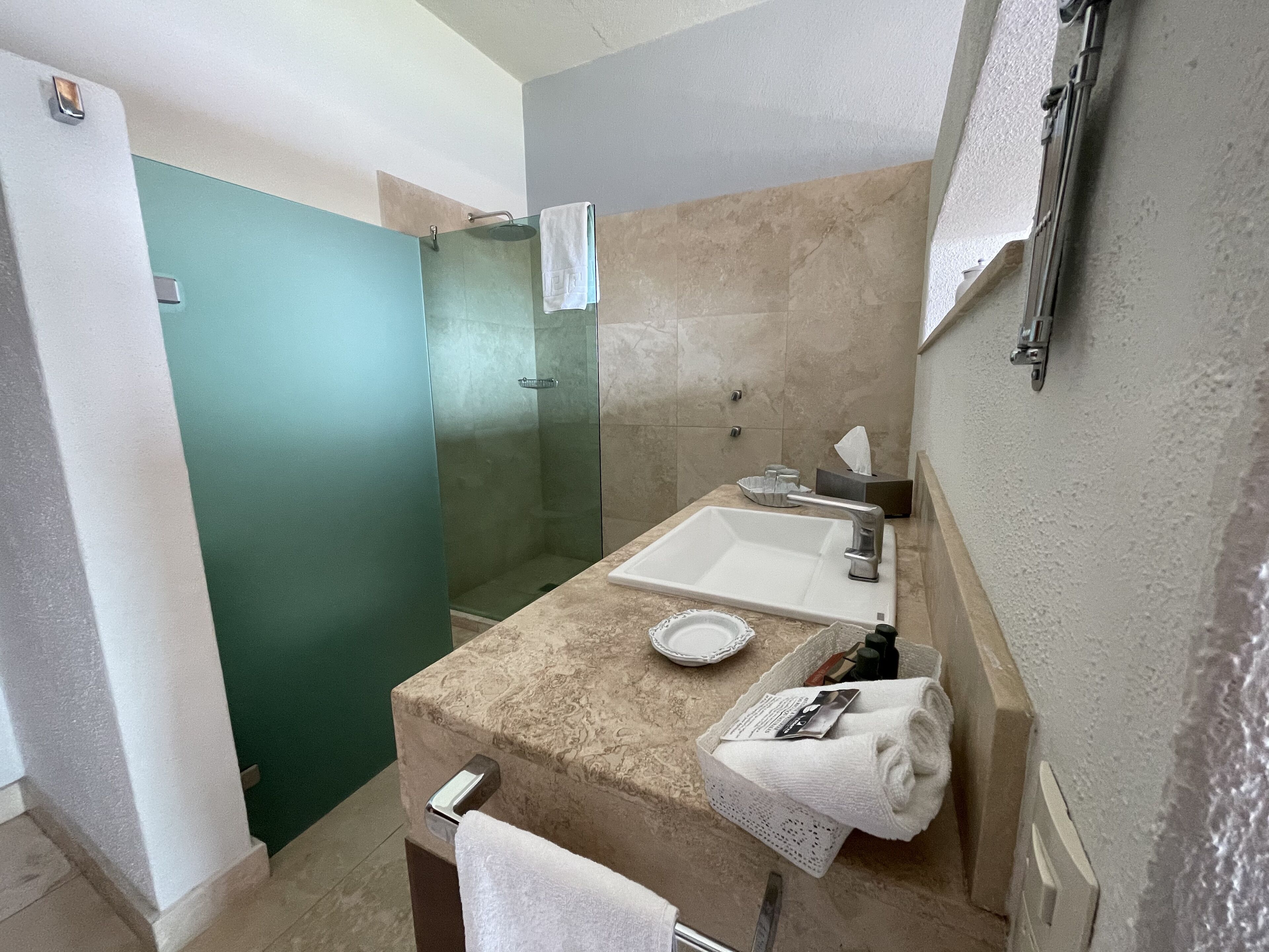 comfort room | bathroom | shower, rainfall showerhead, soap, shampoo