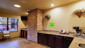 Mini-fridge, microwave, coffee/tea maker